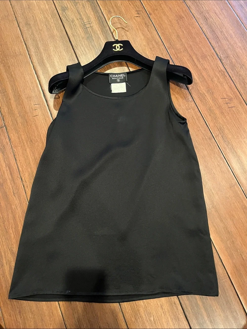 CHANEL Black Sleeveless Silk Top